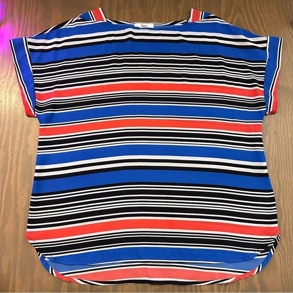 Bar III lightweight stripped short sleeve blouse